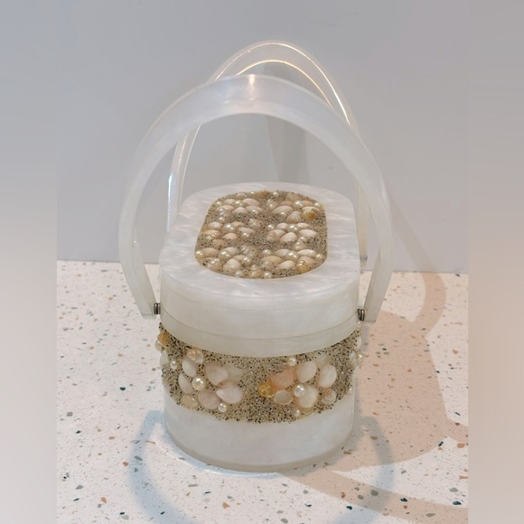 Vintage 1950’s Wilardy Marble Lucite Seashell Clutch Purse - Picture 4 of 9